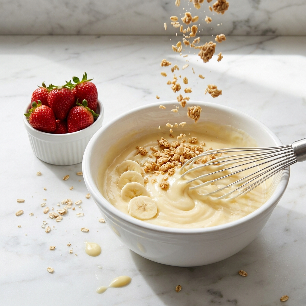 Strawberry Crunch Banana Pudding - making